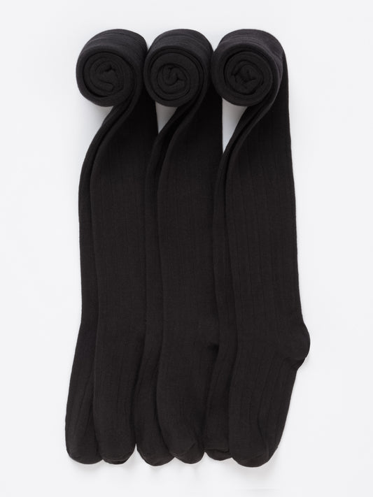 3 Pack Black Kids School Tights - Ribbed