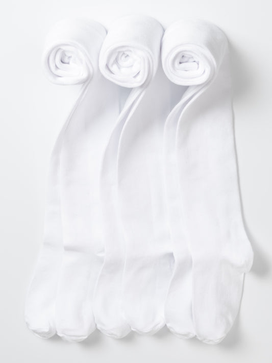 3 Pack White Kids School Tights - Plain