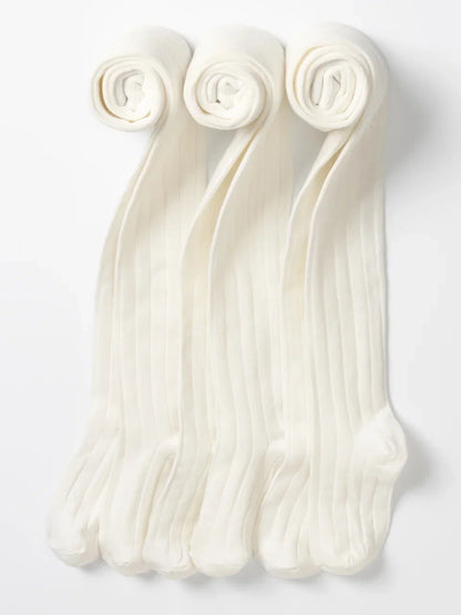 3 Pack Ivory Kids School Tights - Ribbed