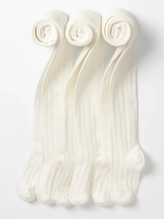 3 Pack Ivory Kids School Tights - Ribbed