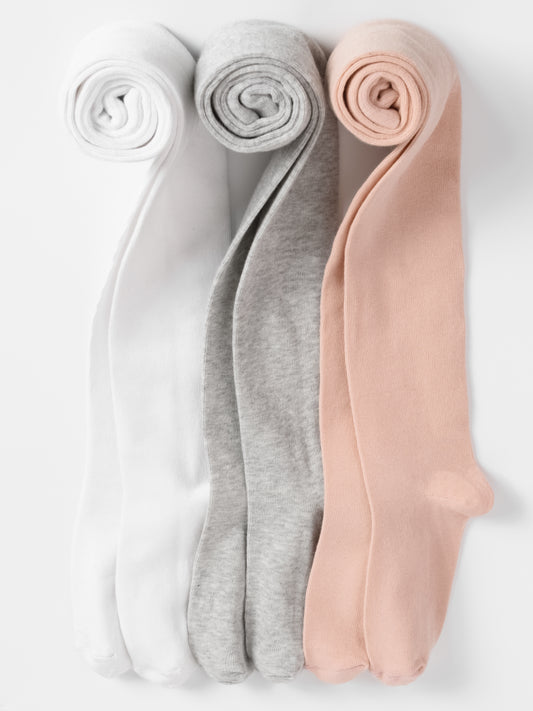 3-Pack Plain Multicolor School Tights for Kids