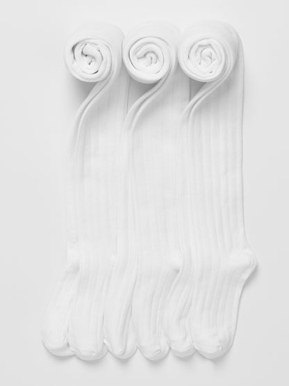 3 Pack White Kids School Tights - Ribbed