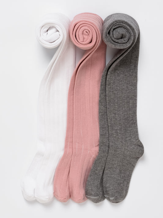 3-Pack Ribbed Multicolor School Tights for Kids