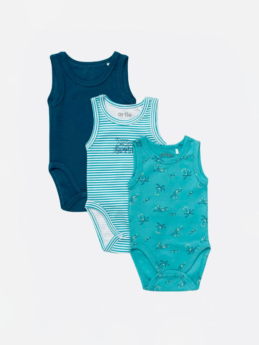 Baby Boy Sleeveless Cotton Bodysuits - Pack of 3 - Artie Kids UK