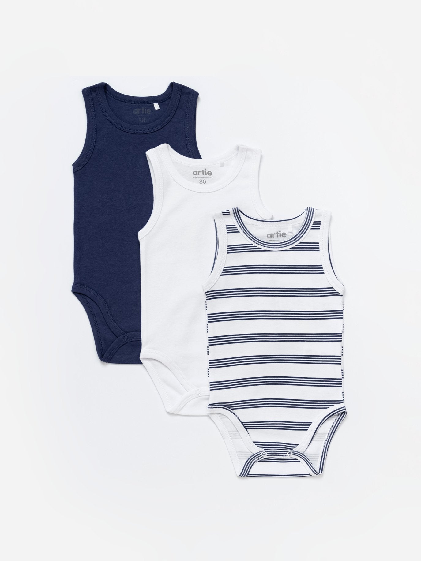 Baby Boy Sleeveless Cotton Bodysuits - Pack of 3 - Artie Kids UK