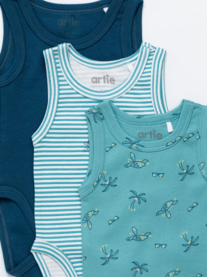 Baby Boy Sleeveless Cotton Bodysuits - Pack of 3 - Artie Kids UK