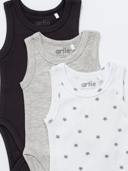 Baby Boy Sleeveless Cotton Bodysuits - Pack of 3 - Artie Kids UK