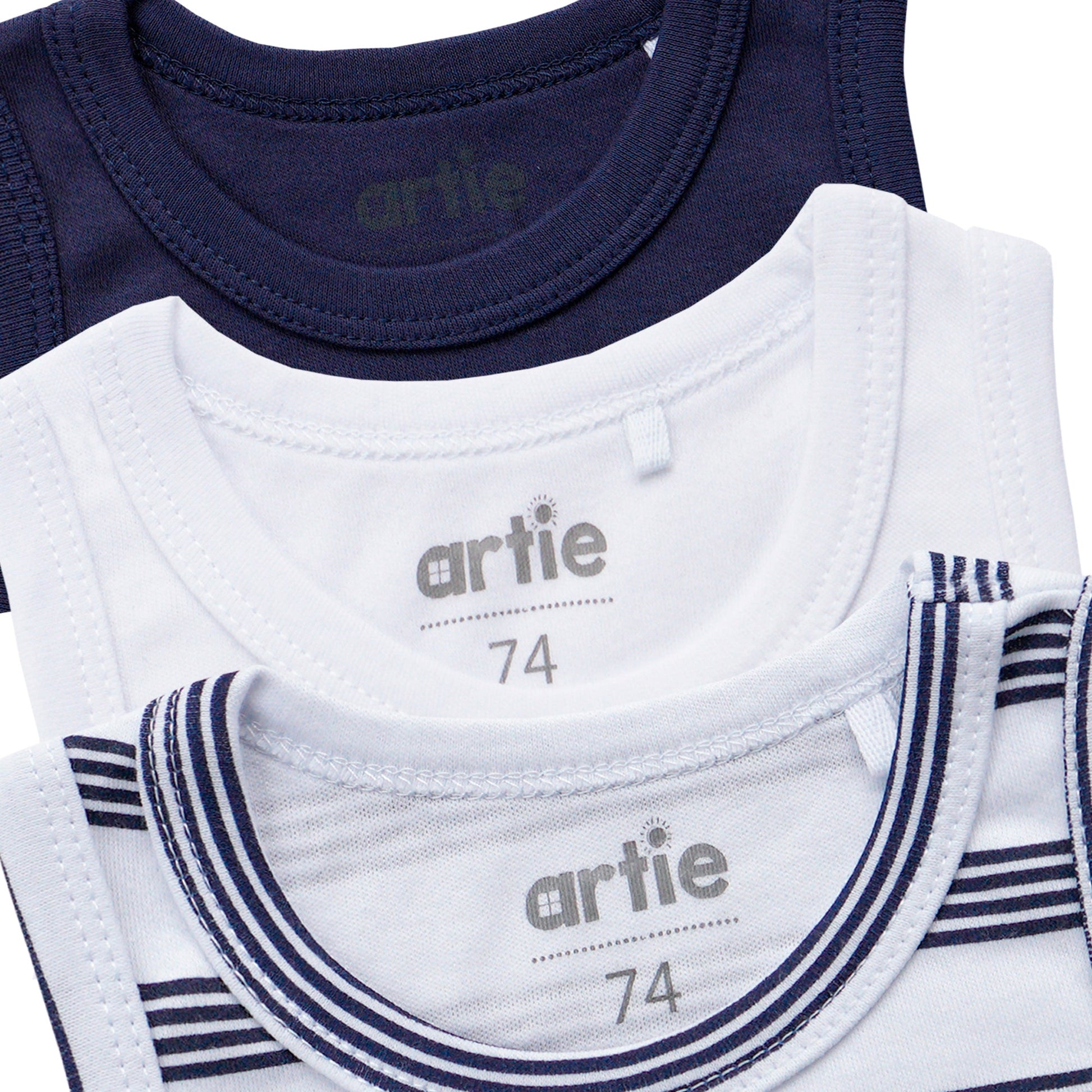 Baby Boy Sleeveless Cotton Bodysuits - Pack of 3 - Artie Kids UK