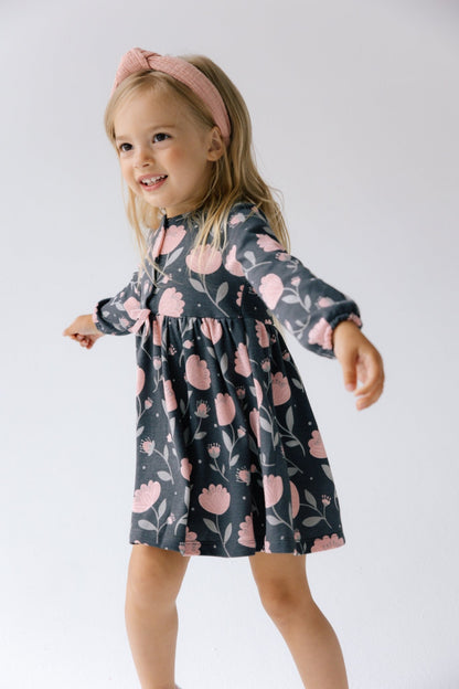 Baby Girl Black Floral Long Sleeve Summer Dress - Artie Kids UK