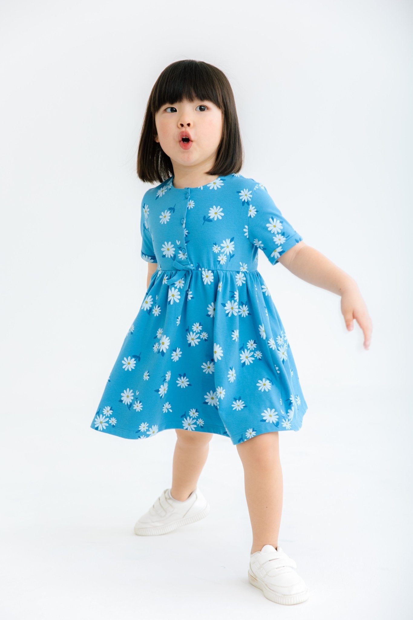 Baby Girl Blue Floral Short Sleeve Summer Dress - Artie Kids UK