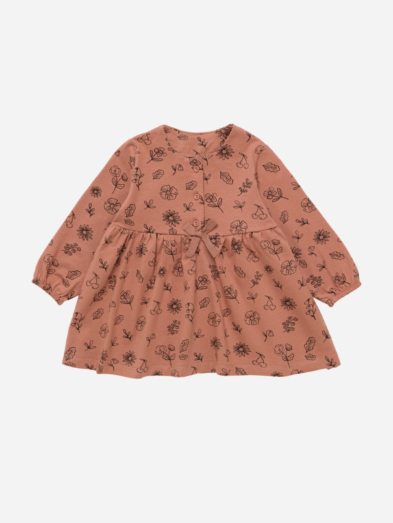 Baby Girl Brown Floral Long Sleeve Summer Dress - Artie Kids UK