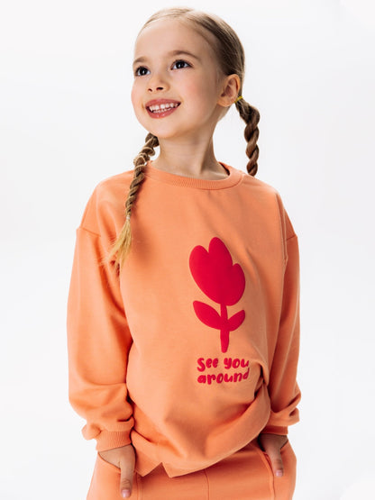 Baby Girl Peach Flower Printed Sweatshirt - Artie Kids UK