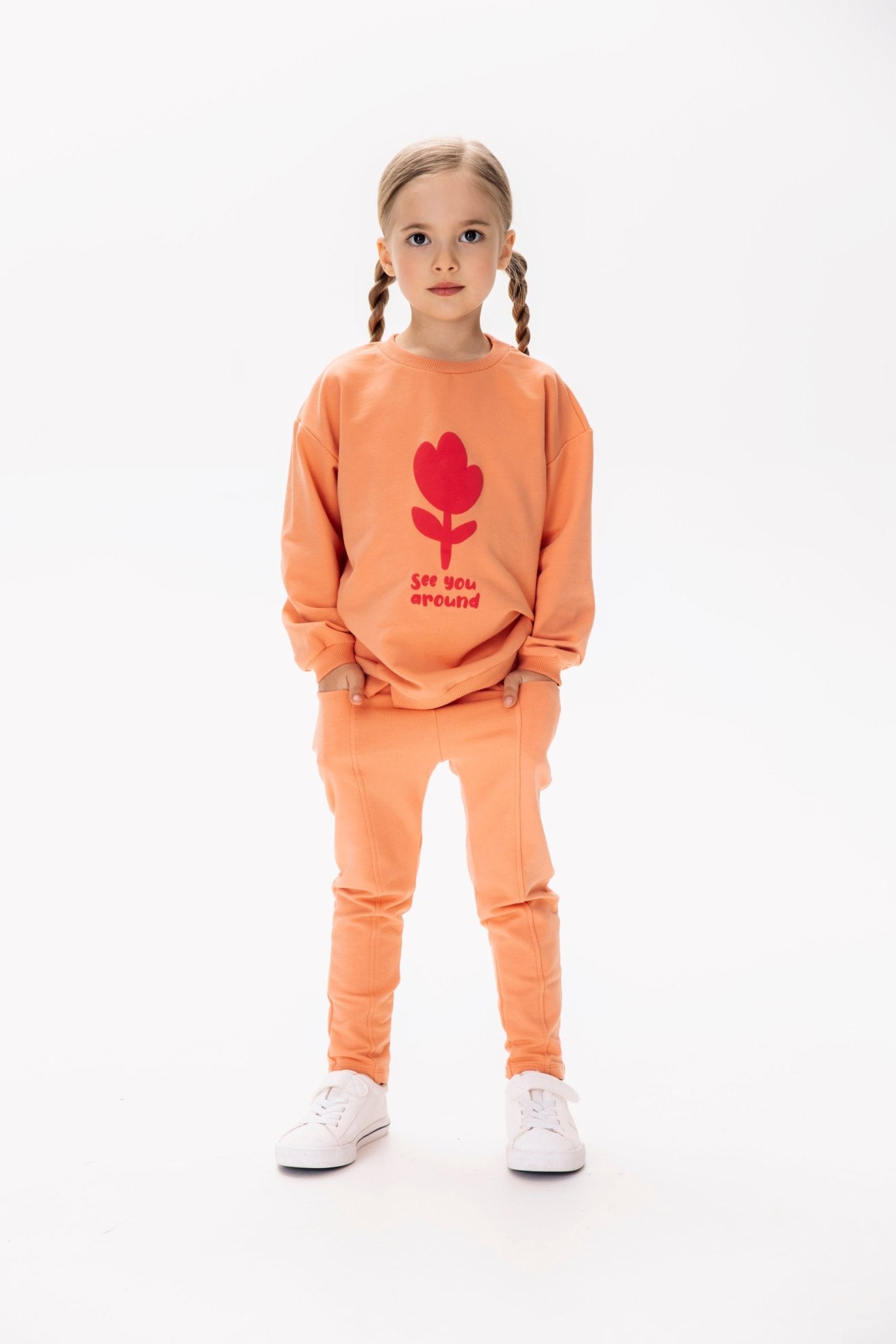 Baby Girl Peach Flower Printed Trousers - Artie Kids UK