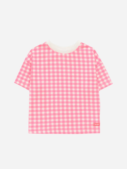 Baby Girl Pink Checkered Short Sleeve T - Shirt - Artie Kids UK