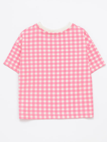 Baby Girl Pink Checkered Short Sleeve T - Shirt - Artie Kids UK