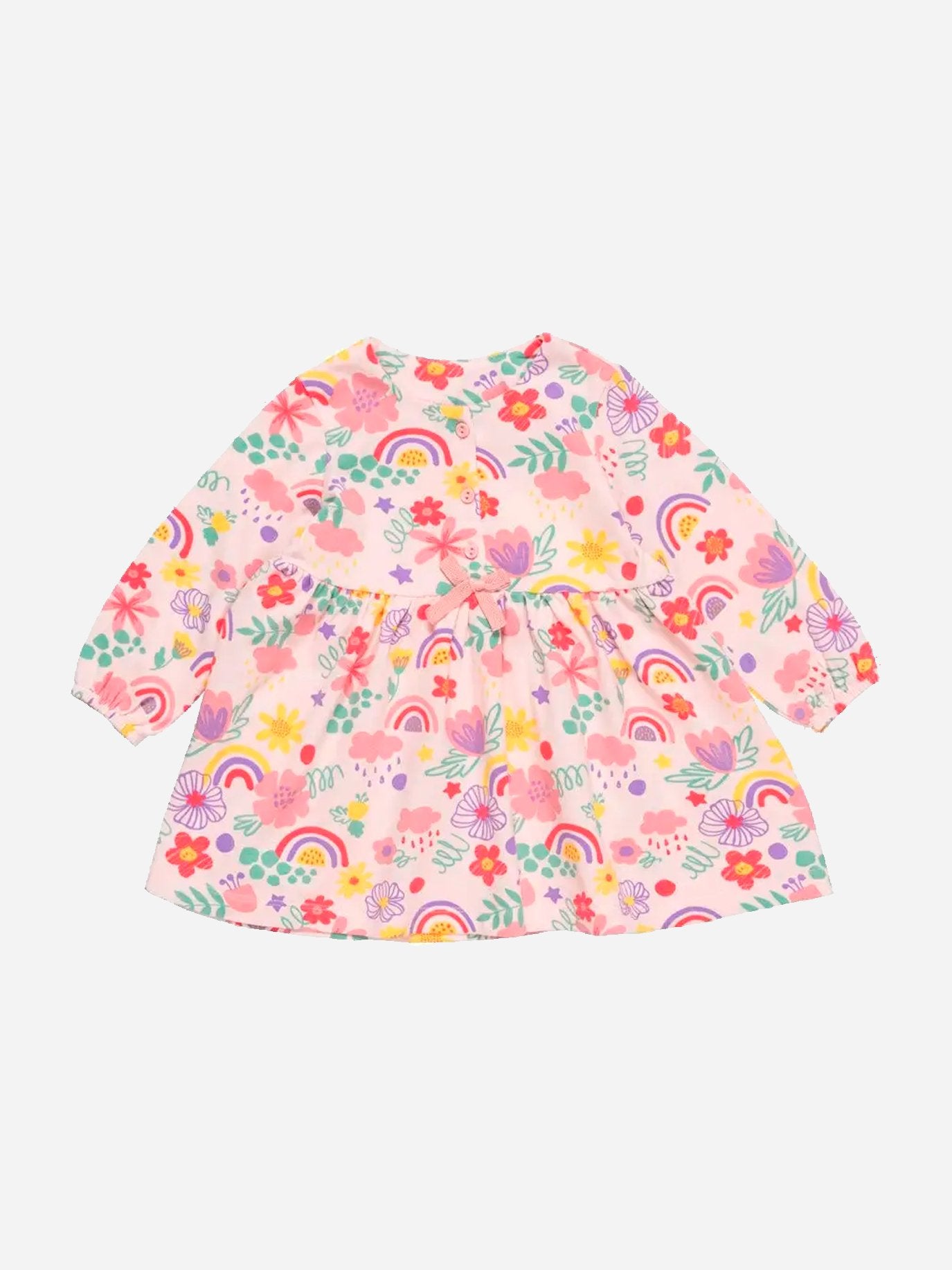 Baby Girl Pink Colorful Printed Long Sleeve Summer Dress - Artie Kids UK