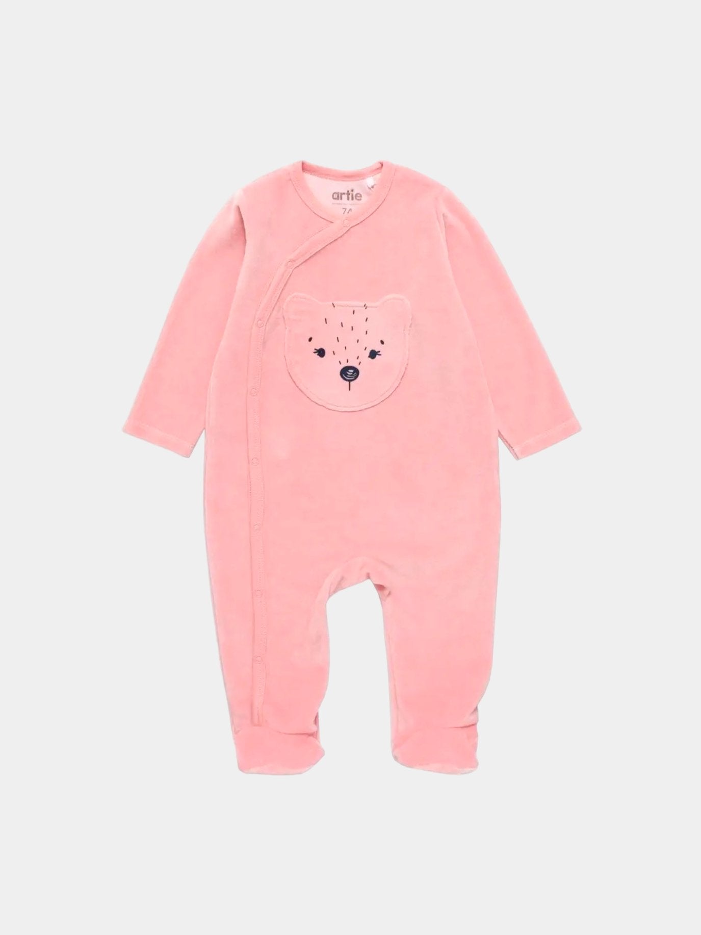 Baby Girl Pink Velvet Sleepsuit - Artie Kids UK