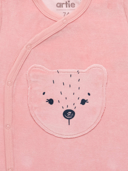 Baby Girl Pink Velvet Sleepsuit - Artie Kids UK