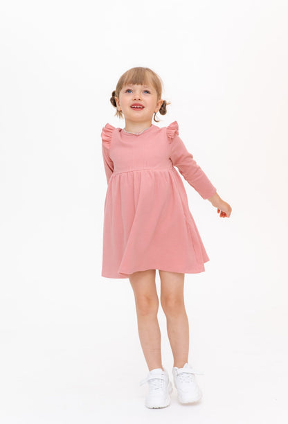 Baby Girl Ribbed Frill Long Sleeve Dress - Artie Kids UK