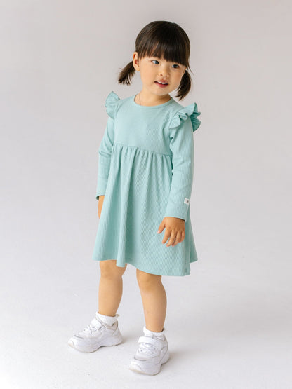 Baby Girl Ribbed Frill Long Sleeve Dress - Artie Kids UK