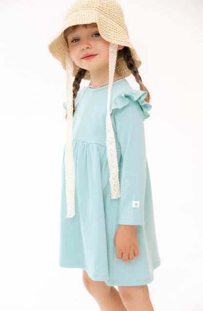 Baby Girl Ribbed Frill Long Sleeve Dress - Artie Kids UK