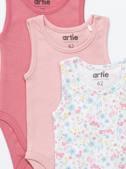 Baby Girl Sleeveless Cotton Bodysuits - Pack of 3 - Artie Kids UK