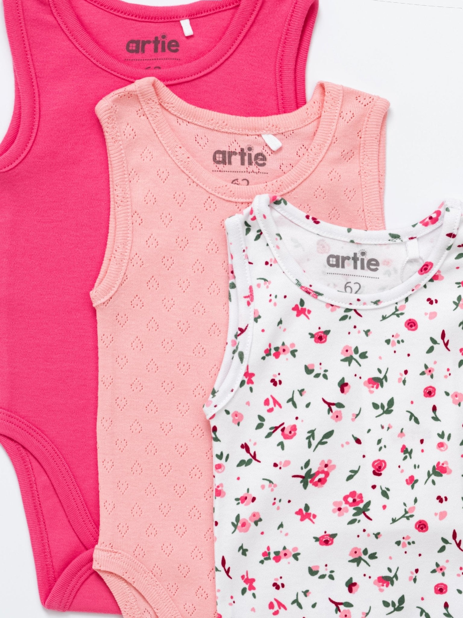 Baby Girl Sleeveless Cotton Bodysuits - Pack of 3 - Artie Kids UK