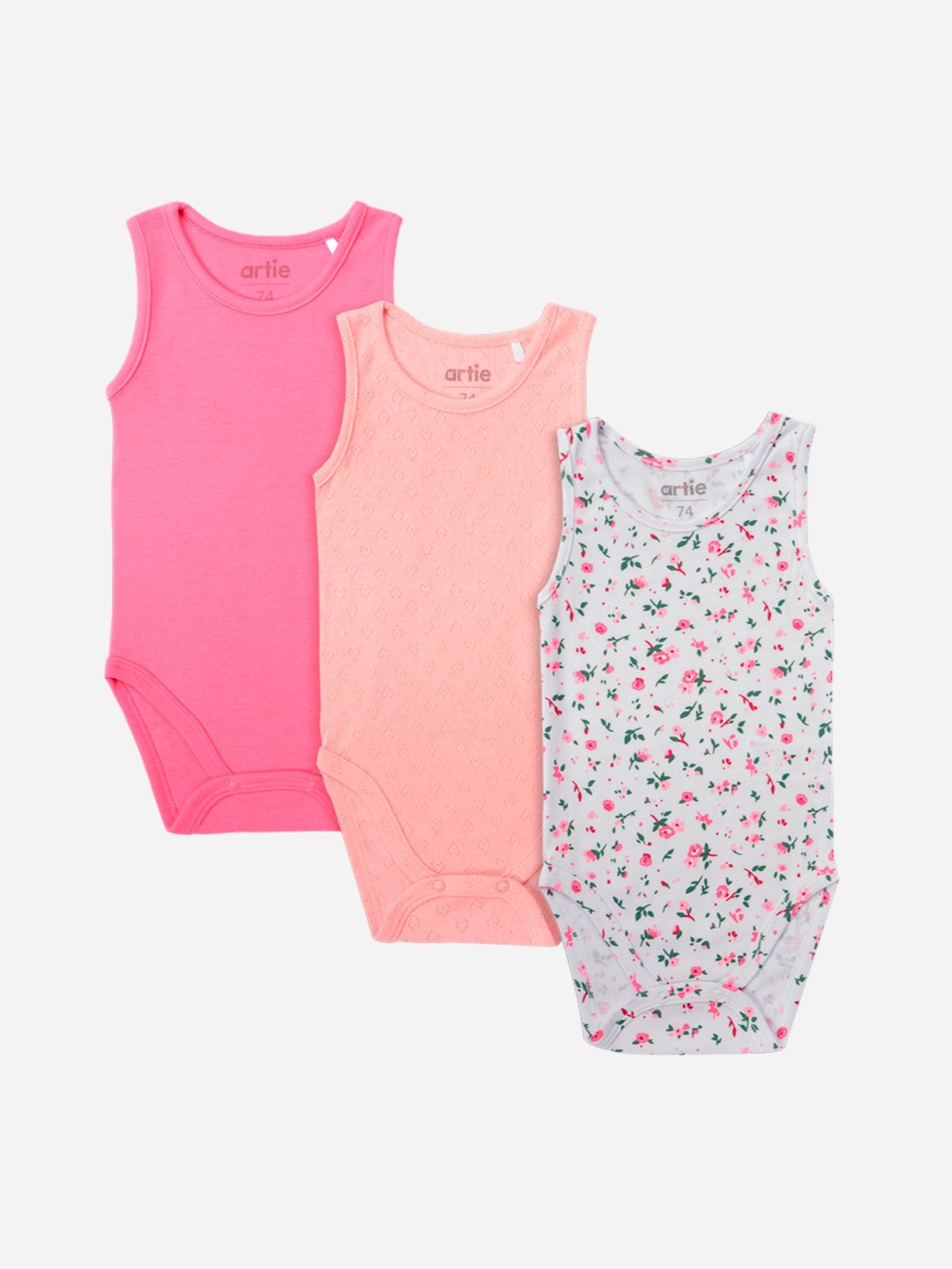 Baby Girl Sleeveless Cotton Bodysuits - Pack of 3 - Artie Kids UK