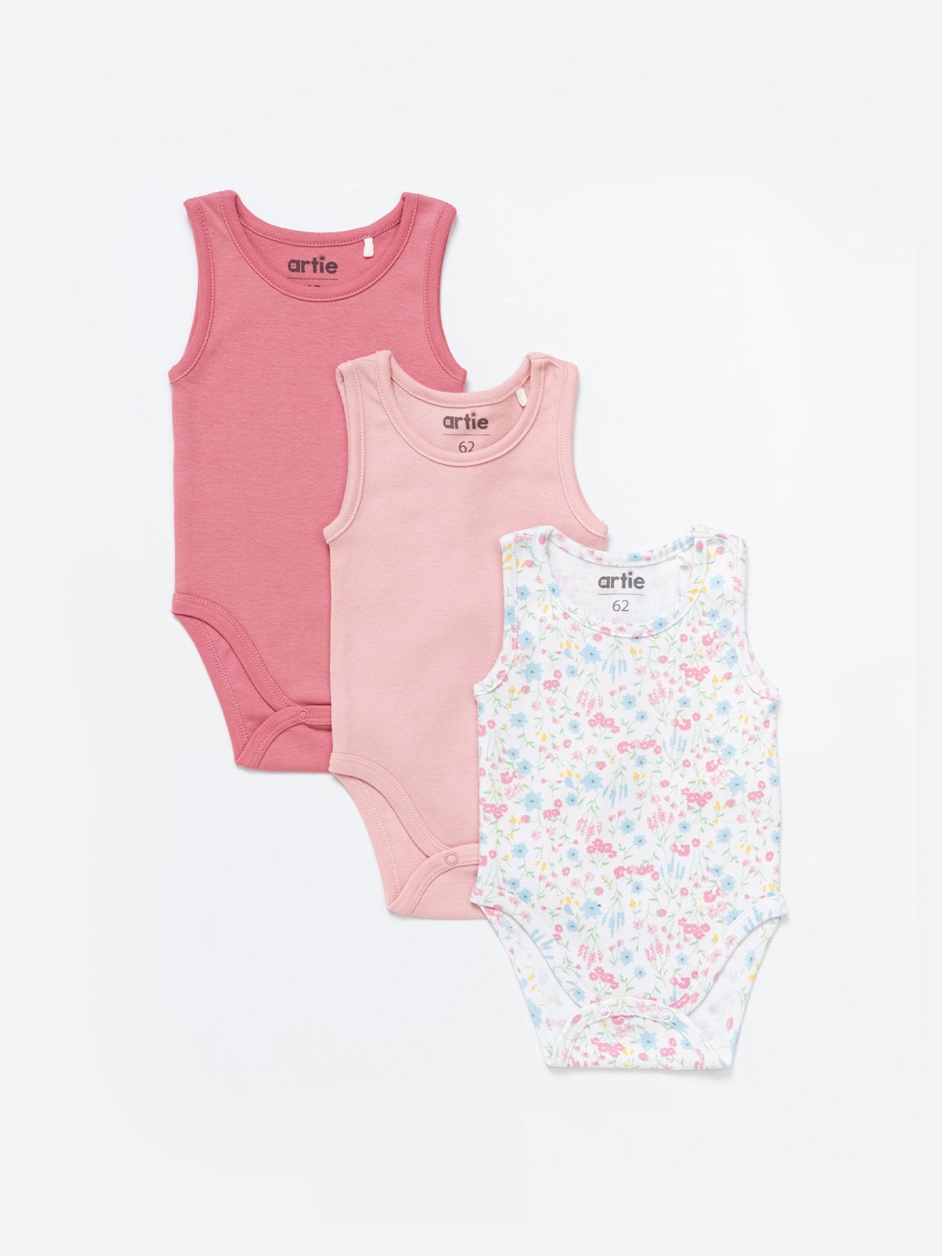 Baby Girl Sleeveless Cotton Bodysuits - Pack of 3 - Artie Kids UK